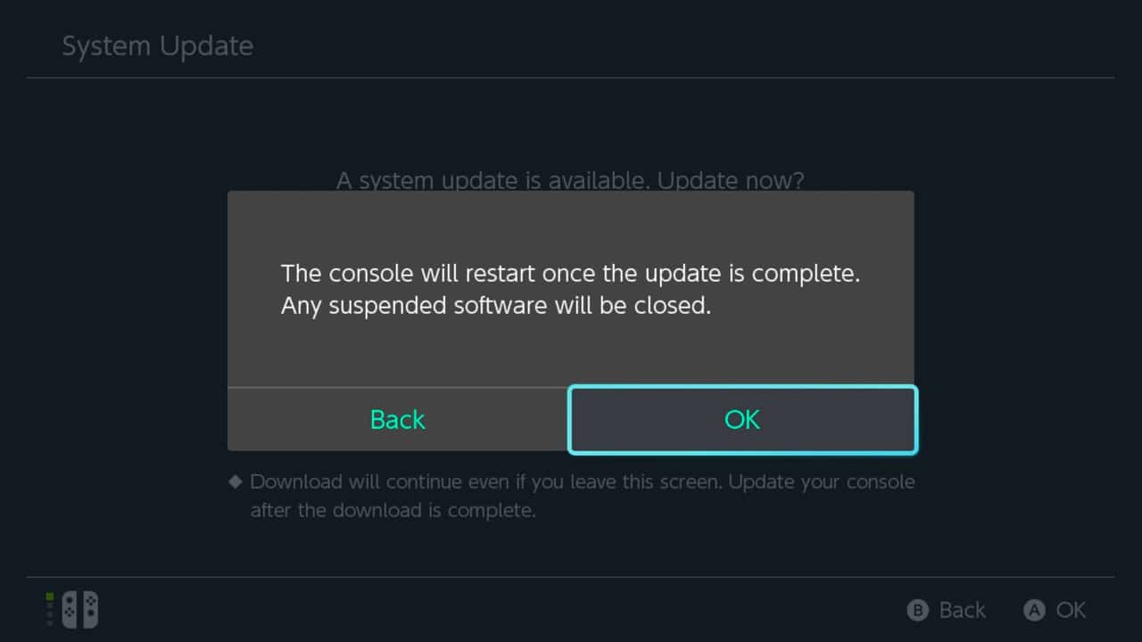 Nintendo Switch Update Confirmation
