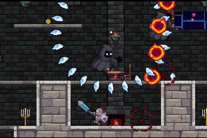 A knight fighting a ghost in a castle