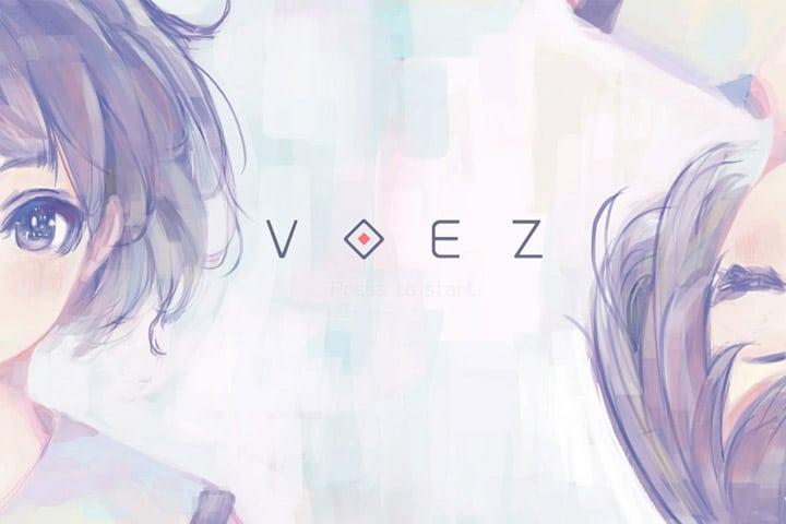 Two girls faces on the edges of the screen with the Voez logo in the center