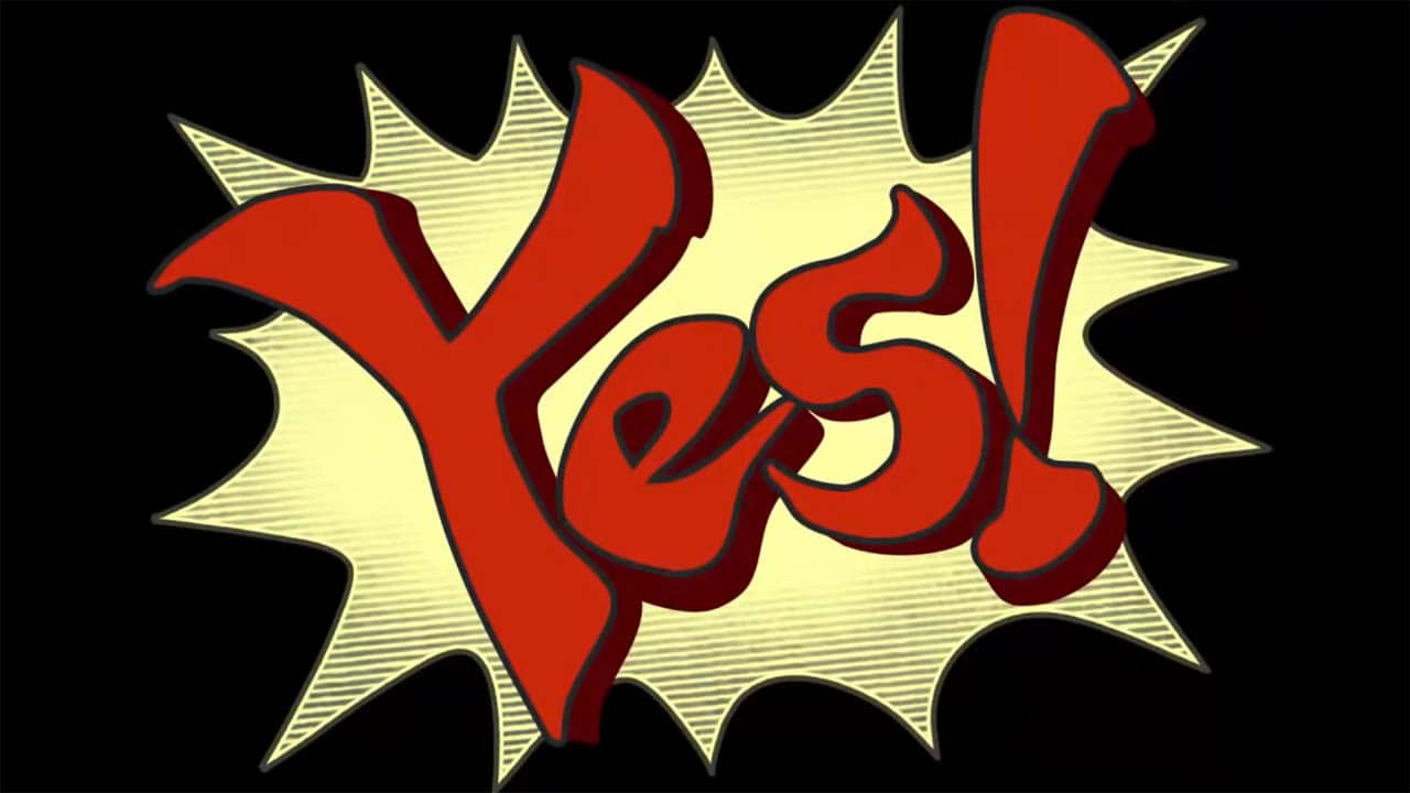 The word YES! in red front against a yellow splash and a black background