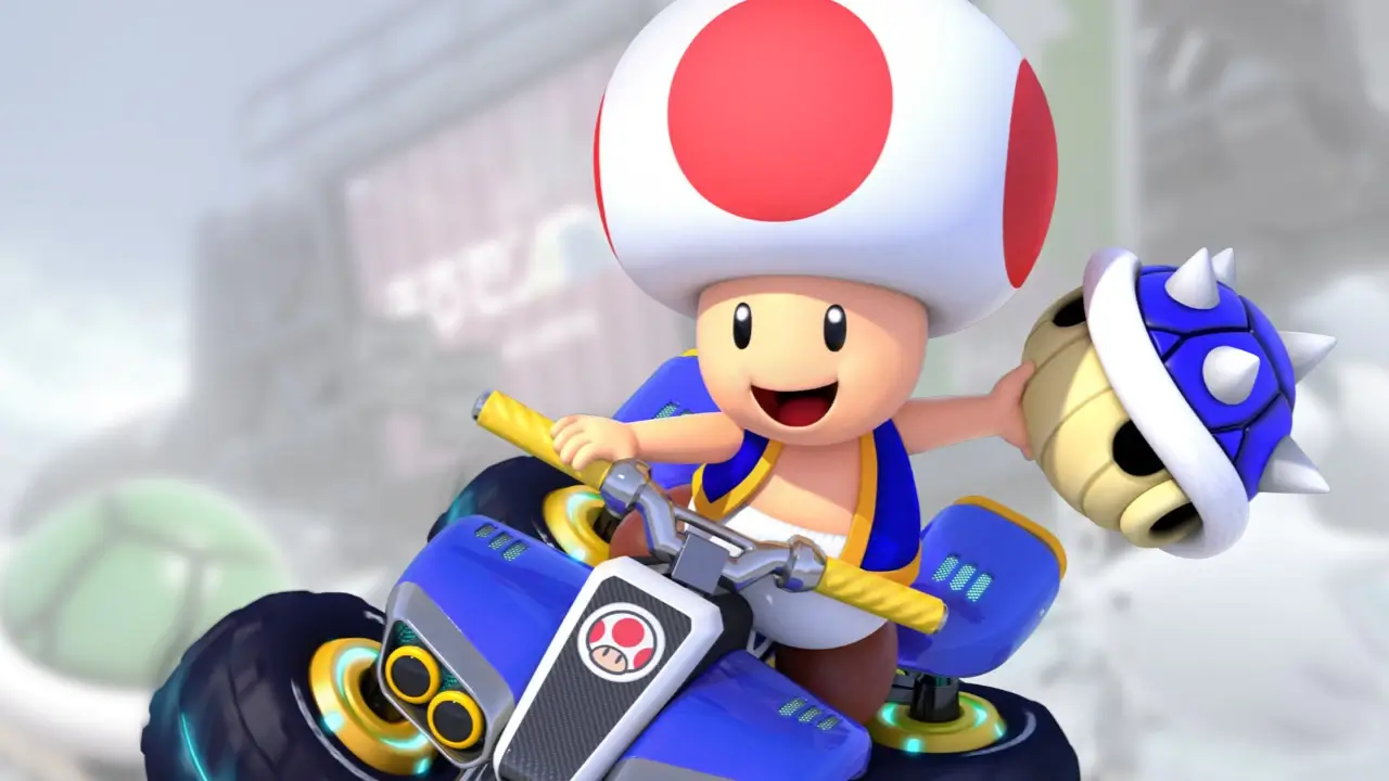 toad holding a blue shell mario kart 8 deluxe