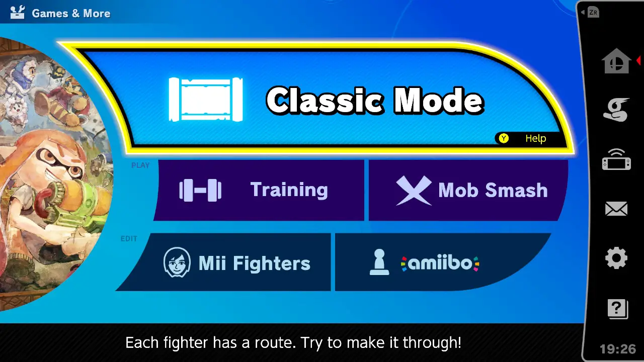 super smash ultimate games & more screen with game play options on screen