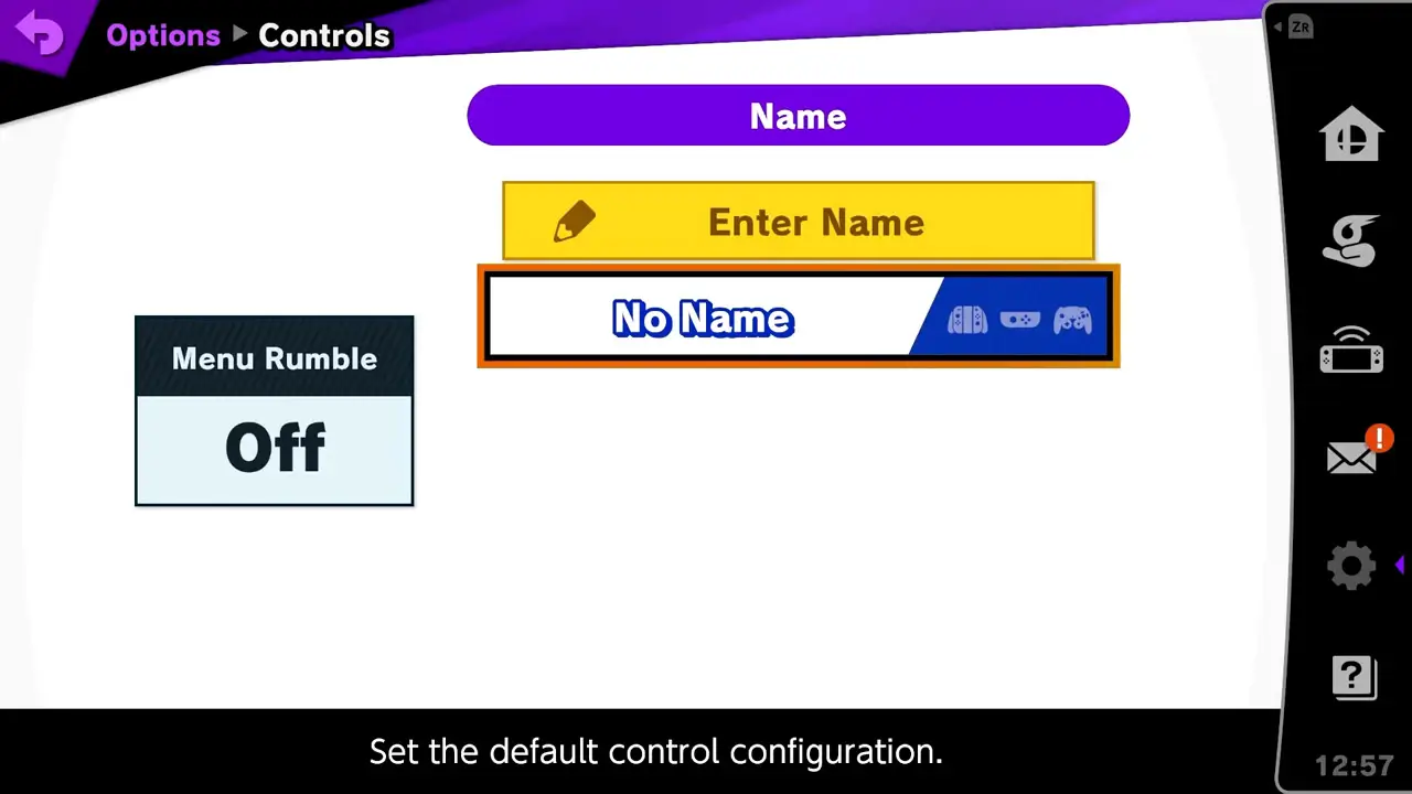 super smash bros options controls name selection screen