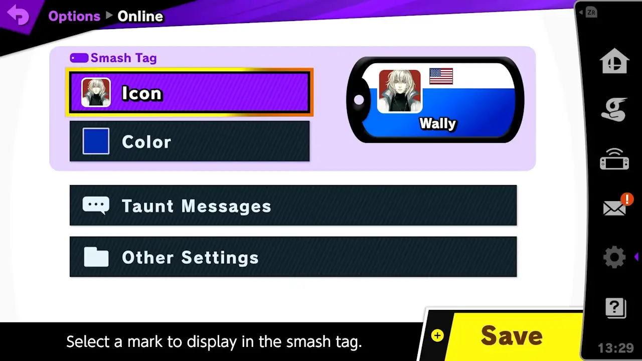 icon customization screen with many options such as icon, color, and taunt messages