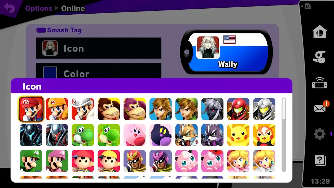 icon select screen with small icons of popular video game characters lined up in a row