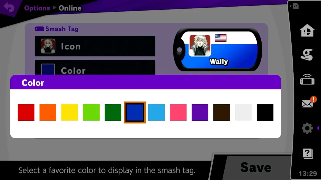 color select screen with 12 colors to choose from