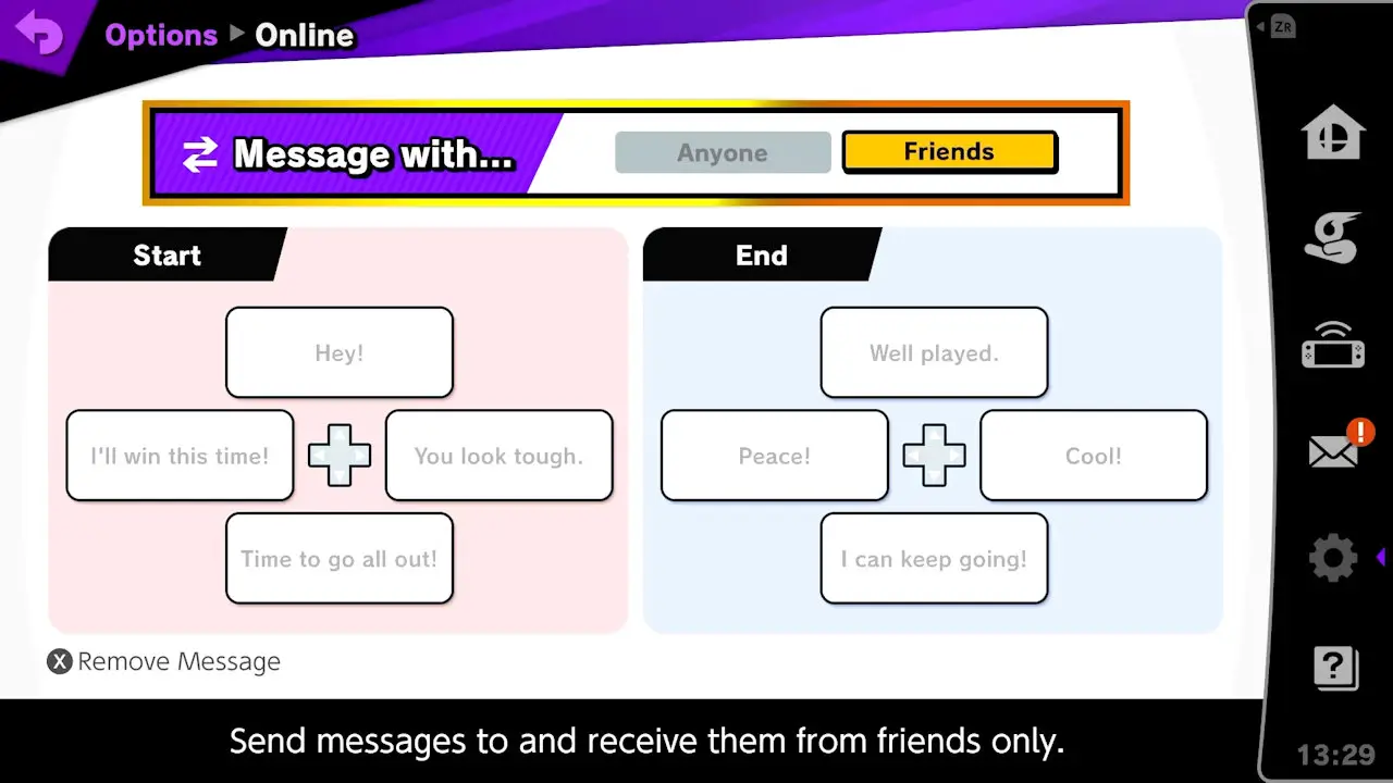 taunt message select screen and layout diagram