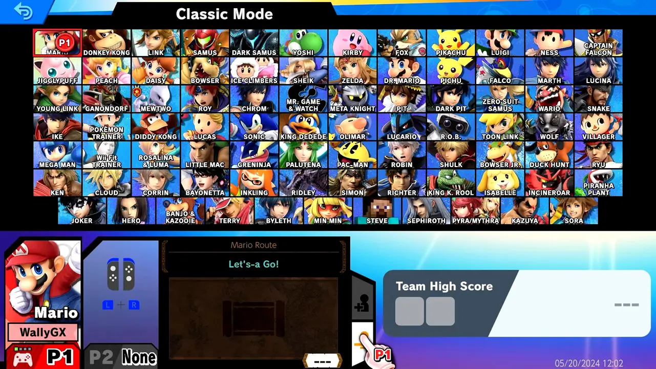 character select roster screen