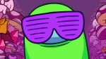green alien dude with purple sunglasses in mushroom land