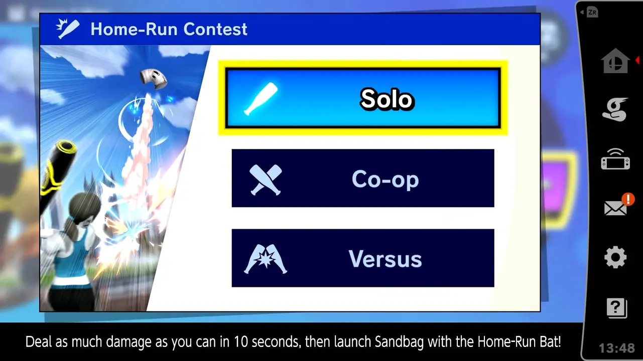 home-run contest player and mode select screen