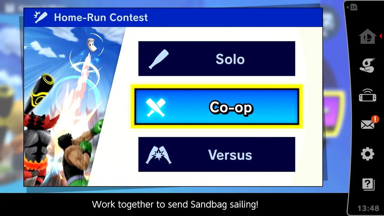 home-run contest player and mode select screen