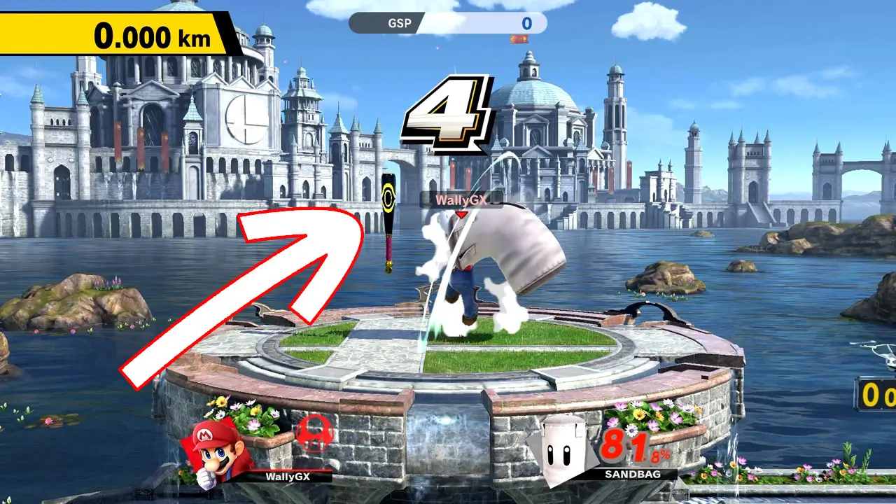 home-run contest gameplay screen with arrow pointing at baseball bat