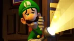 Luigi holding a flashlight, scared as he opens a door