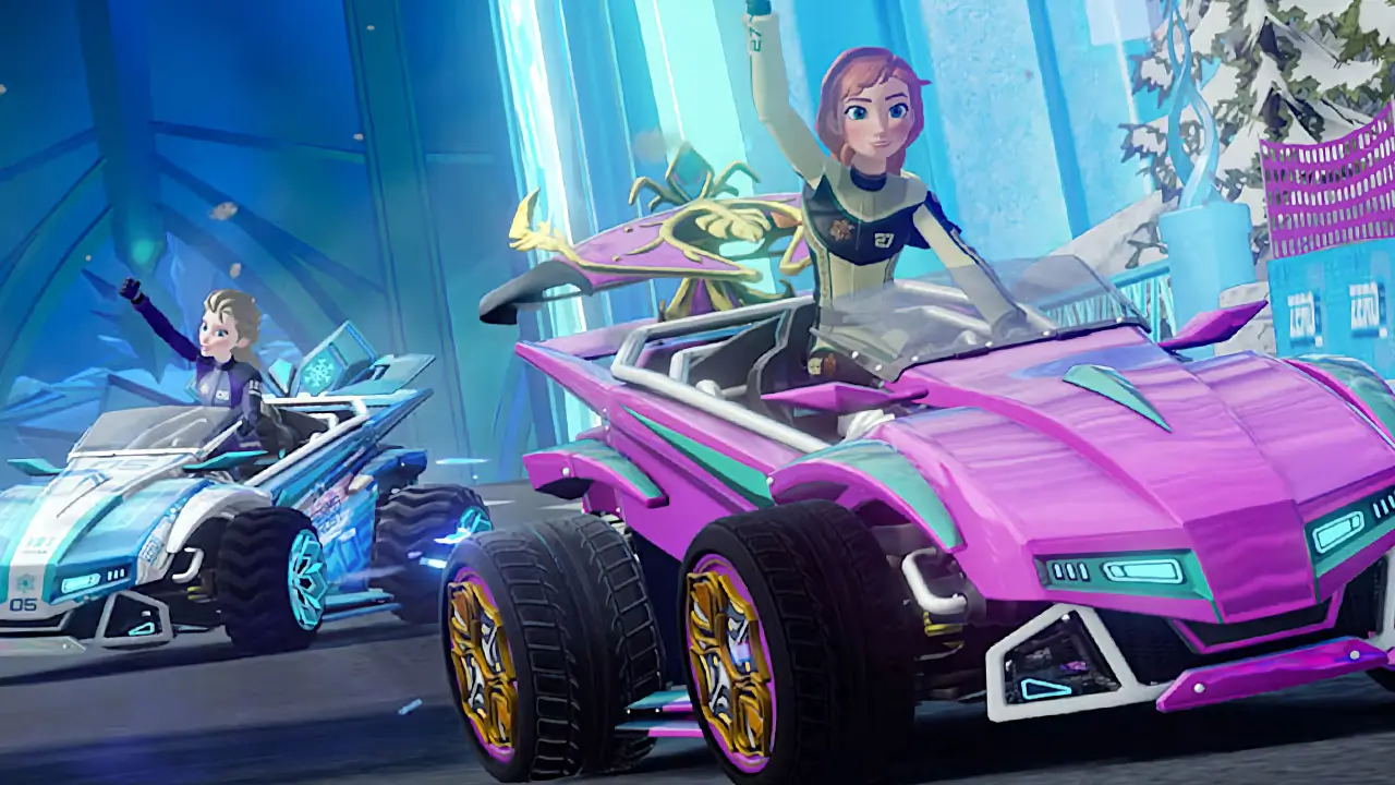 two Disney female characters driving cars