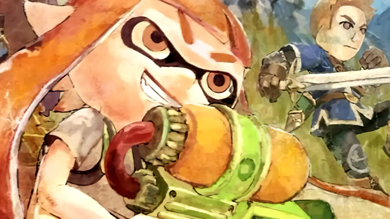 inkling girl and mii fighter in mural form