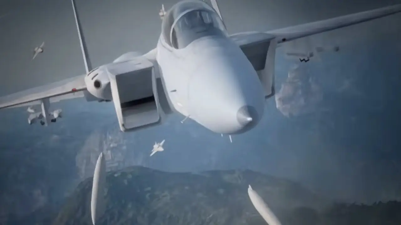 a plane in the sky shooting missles