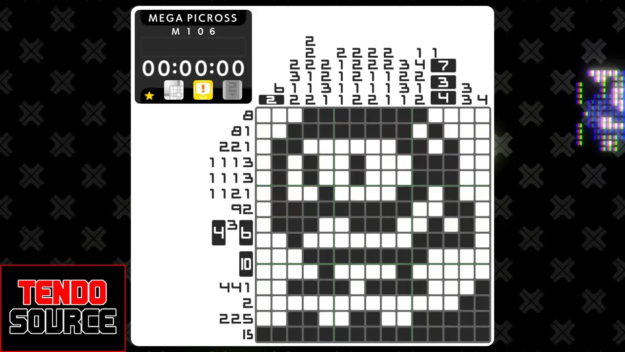 An image of a crossword puzzle with a high number of squares in a picross grid.