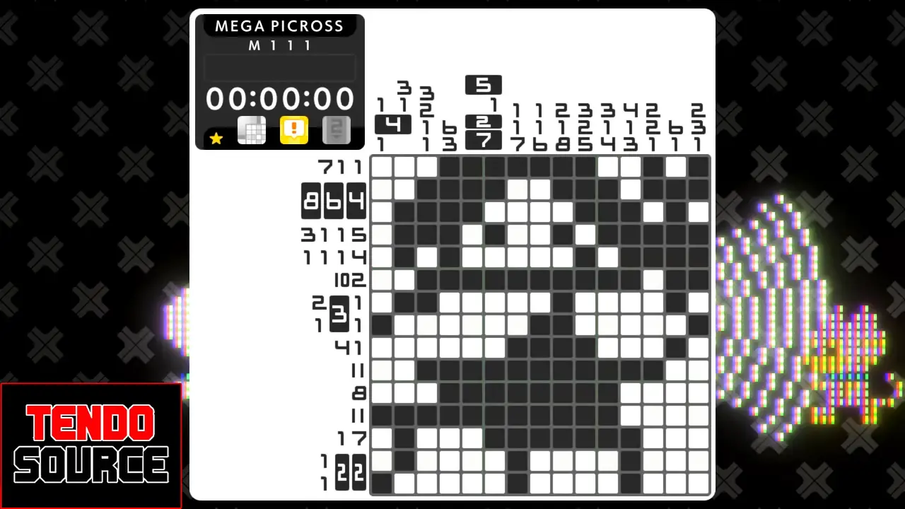 An image of a crossword puzzle with a high number of squares in a picross grid.