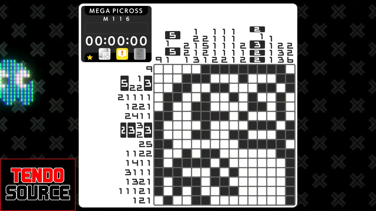 An image of a crossword puzzle with a high number of squares in a picross grid.