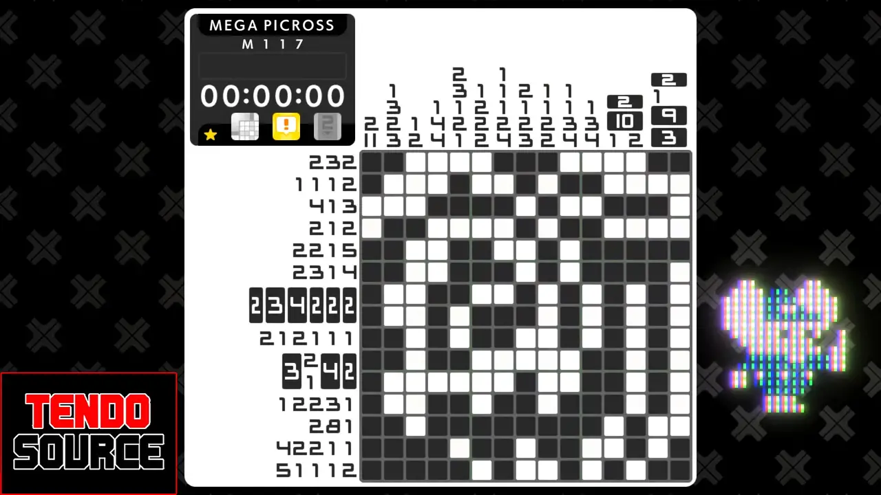 An image of a crossword puzzle with a high number of squares in a picross grid.
