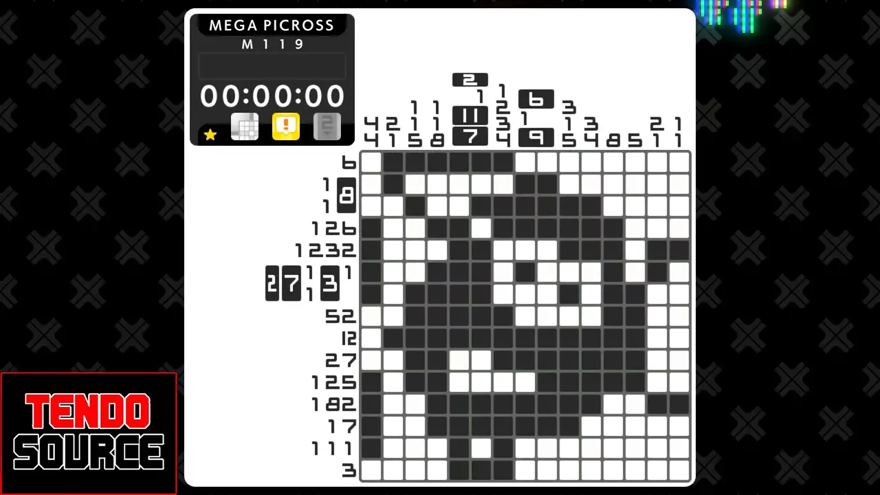 An image of a crossword puzzle with a high number of squares in a picross grid.