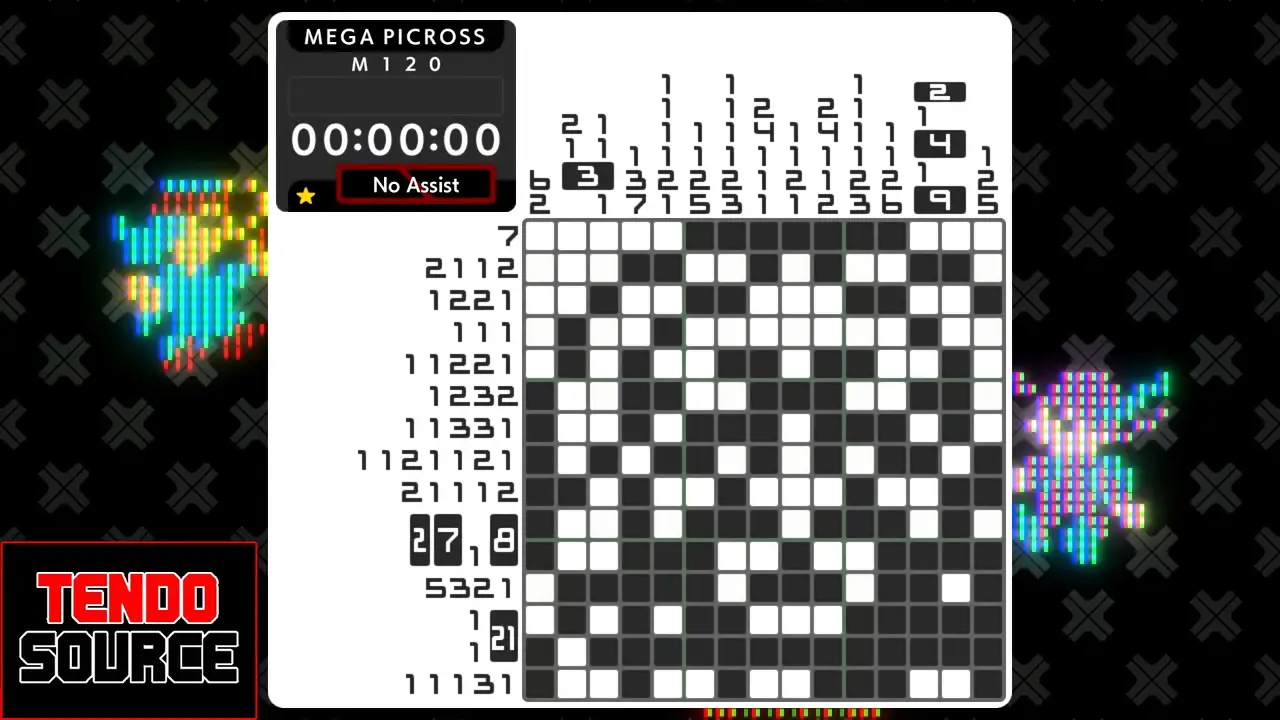 An image of a crossword puzzle with a high number of squares in a picross grid.
