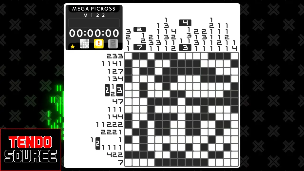 An image of a crossword puzzle with a high number of squares in a picross grid.
