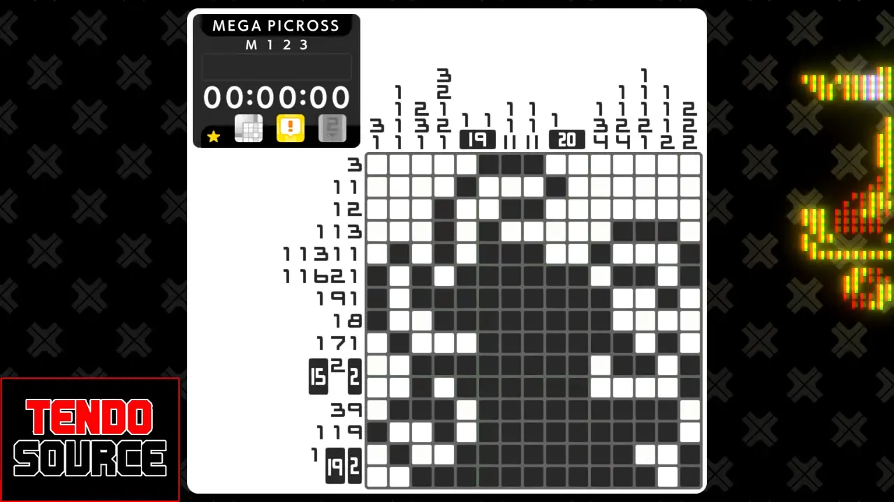 An image of a crossword puzzle with a high number of squares in a picross grid.