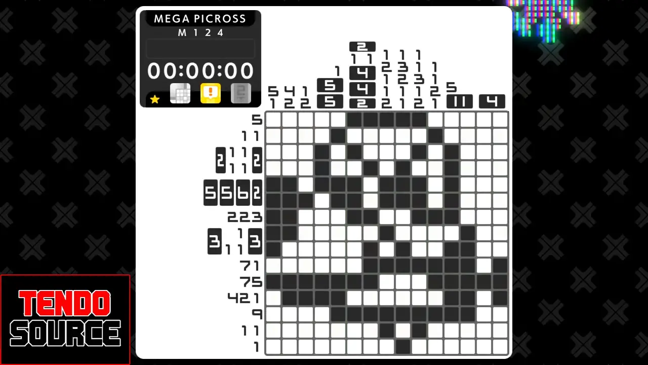 An image of a crossword puzzle with a high number of squares in a picross grid.