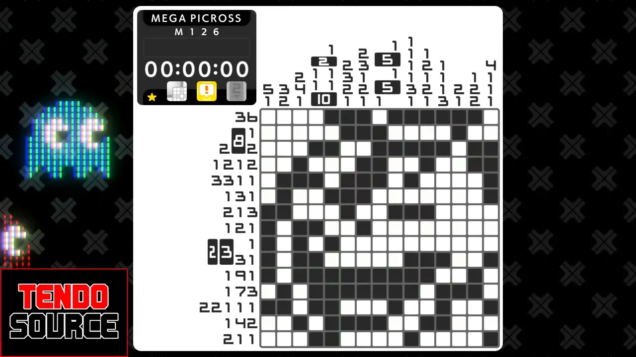 An image of a crossword puzzle with a high number of squares in a picross grid.