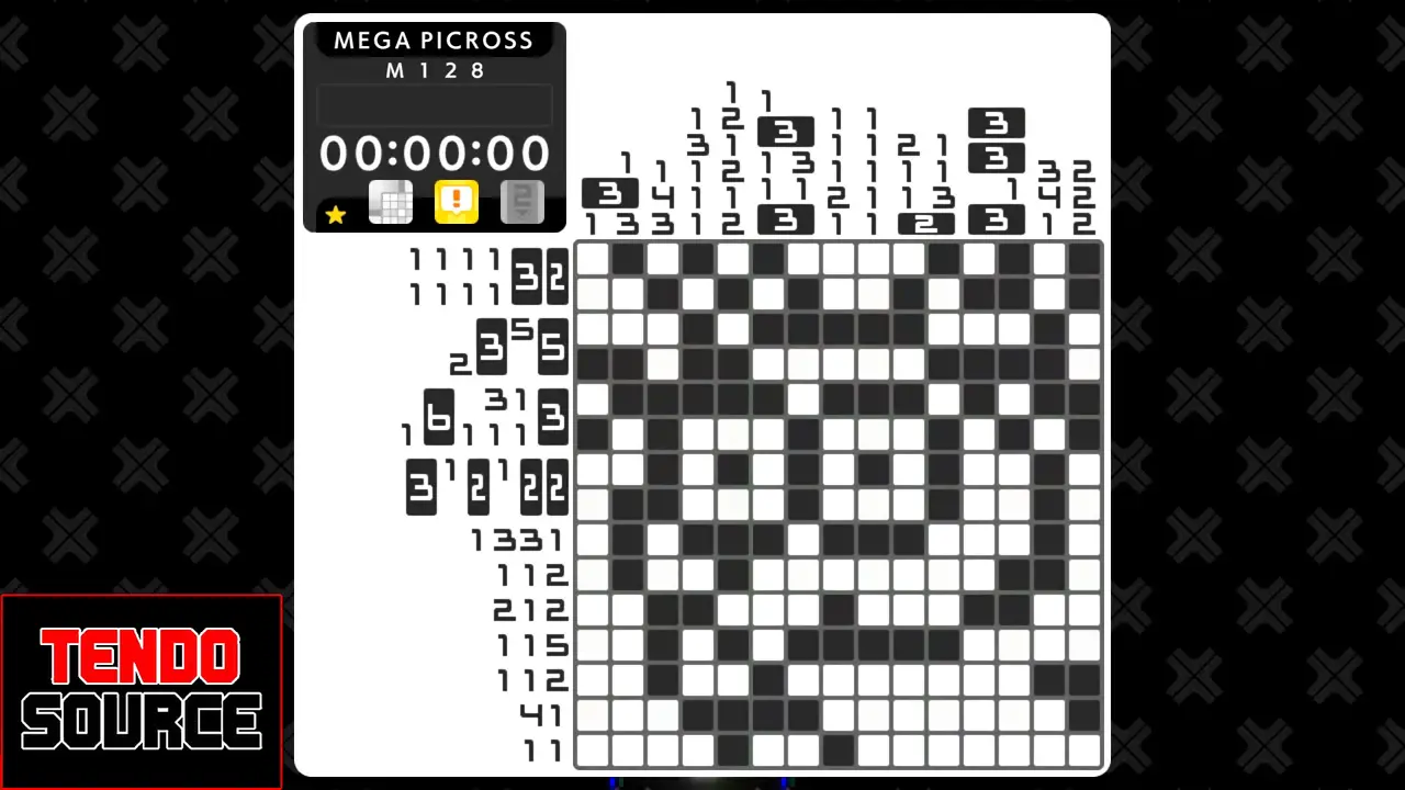 An image of a crossword puzzle with a high number of squares in a picross grid.