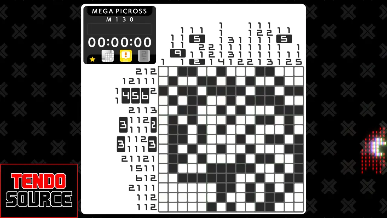 An image of a crossword puzzle with a high number of squares in a picross grid.
