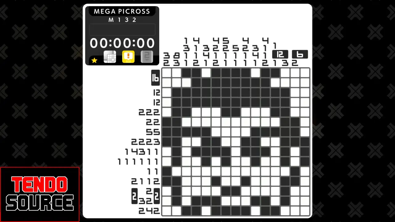 An image of a crossword puzzle with a high number of squares in a picross grid.