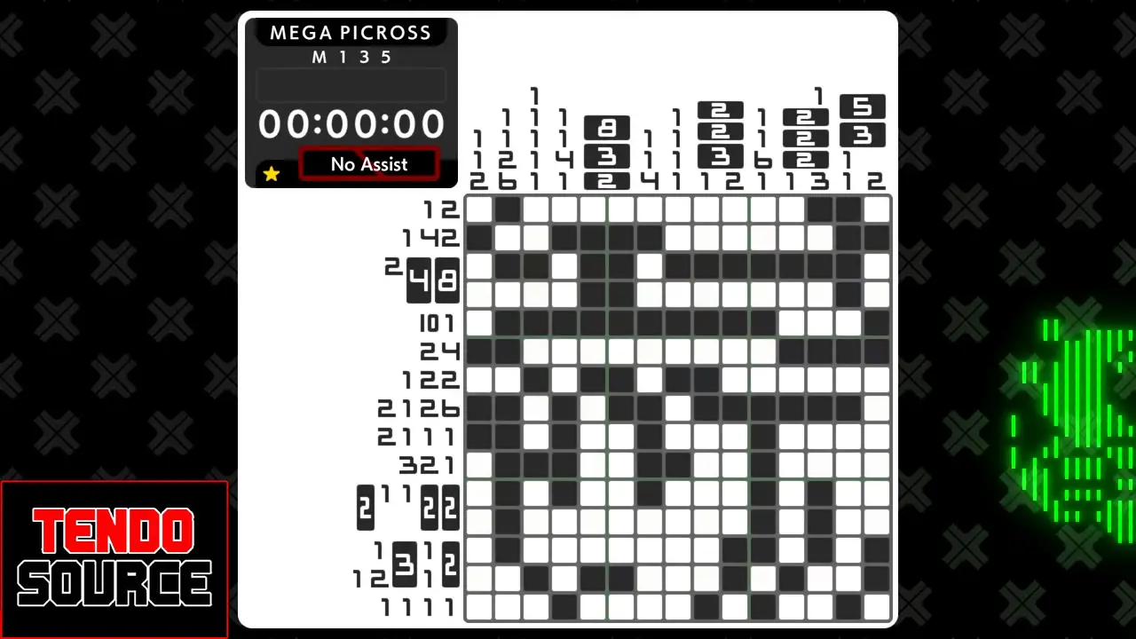An image of a crossword puzzle with a high number of squares in a picross grid.