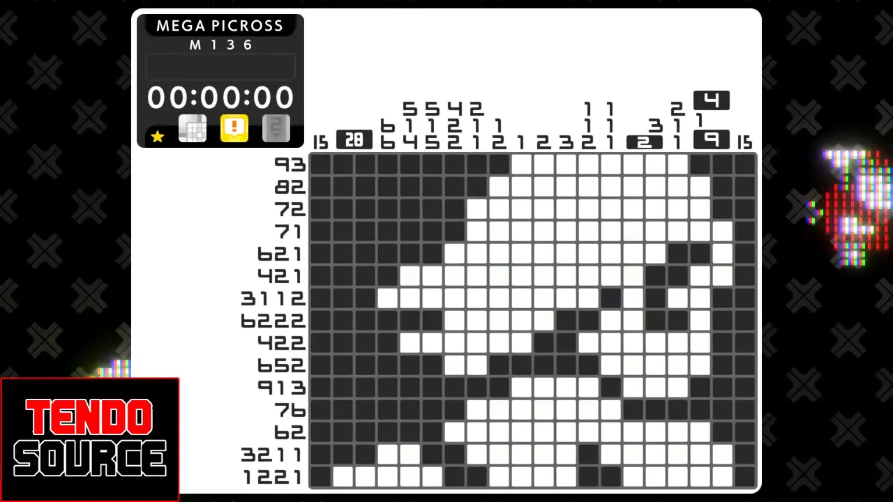 An image of a crossword puzzle with a high number of squares in a picross grid.