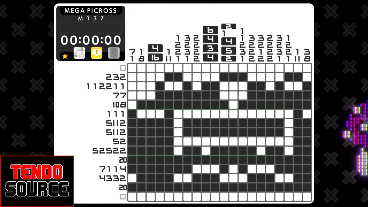 An image of a crossword puzzle with a high number of squares in a picross grid.