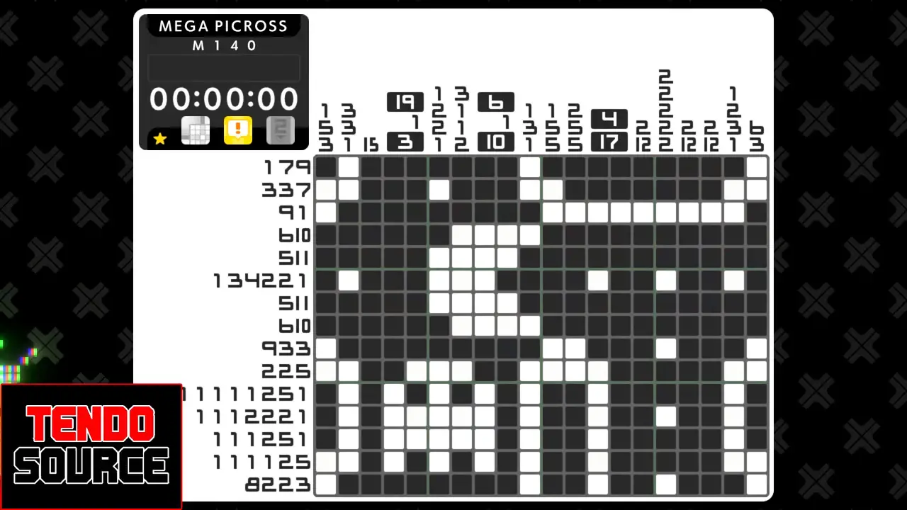 An image of a crossword puzzle with a high number of squares in a picross grid.
