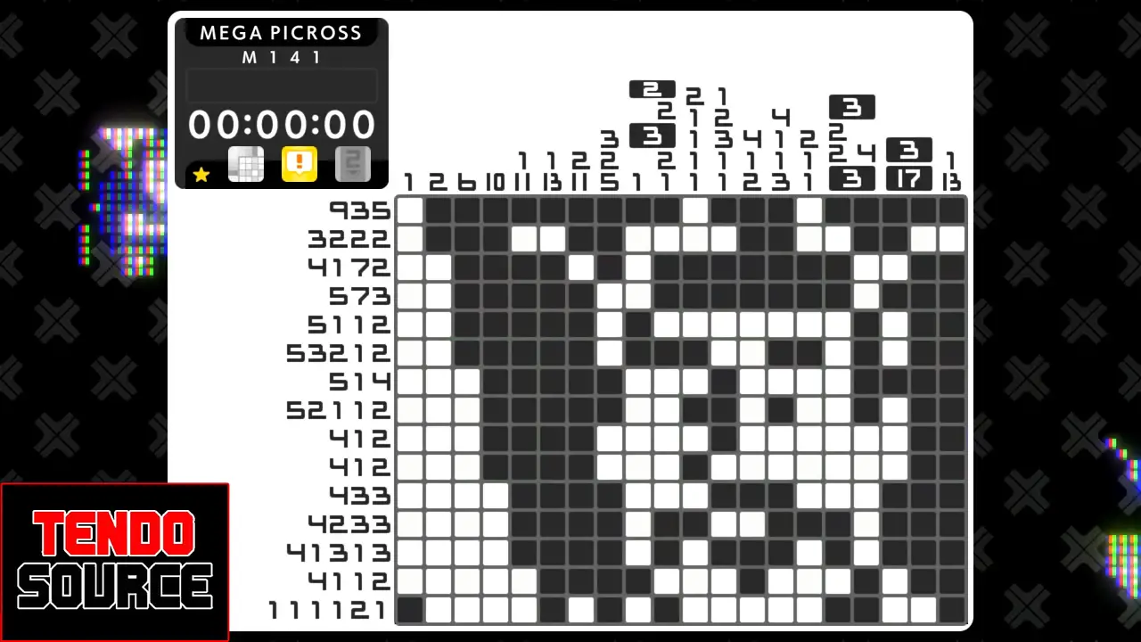 An image of a crossword puzzle with a high number of squares in a picross grid.