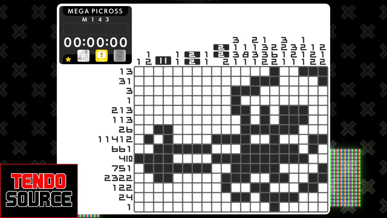 An image of a crossword puzzle with a high number of squares in a picross grid.
