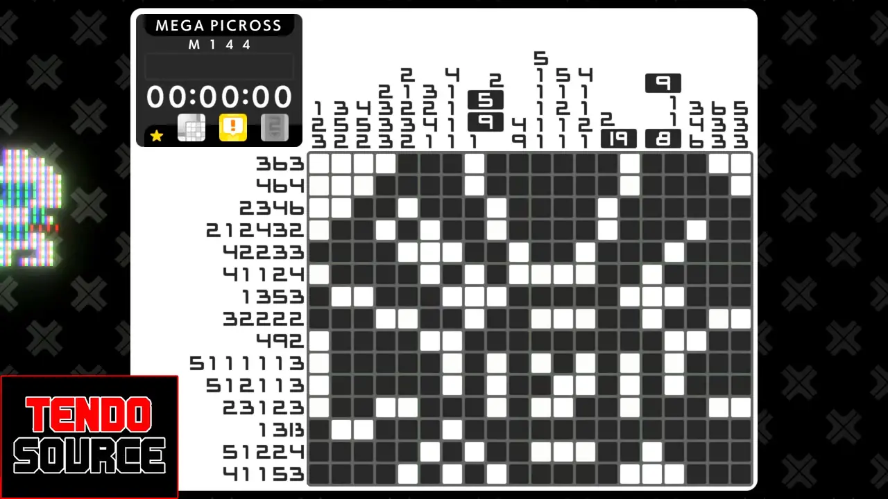 An image of a crossword puzzle with a high number of squares in a picross grid.