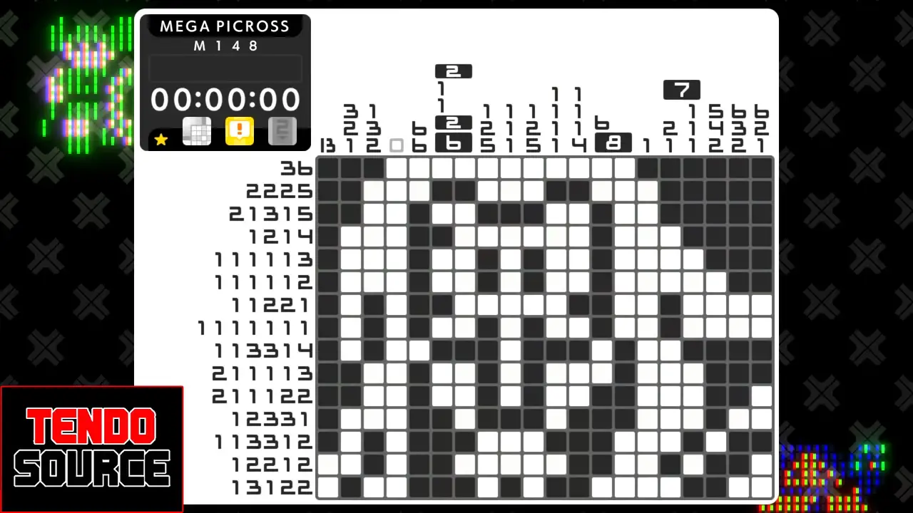 An image of a crossword puzzle with a high number of squares in a picross grid.