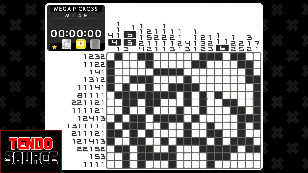 An image of a crossword puzzle with a high number of squares in a picross grid.