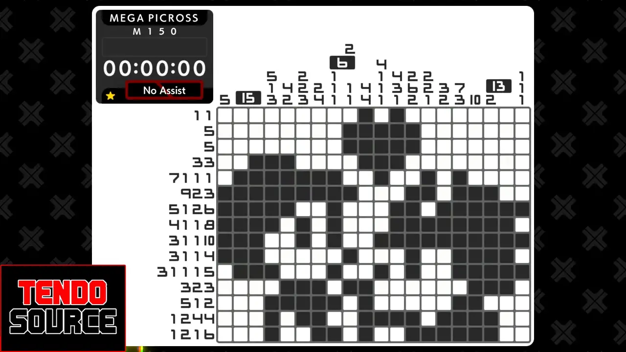 An image of a crossword puzzle with a high number of squares in a picross grid.