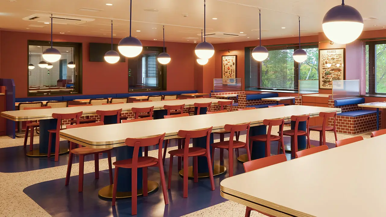 modern eating tables at nintendo museum