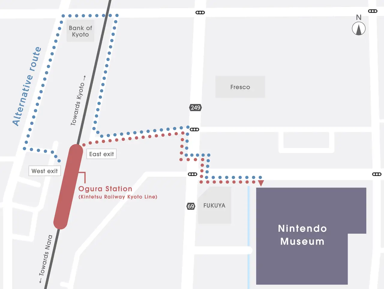 map of ogura station location near the Nintendo Museum