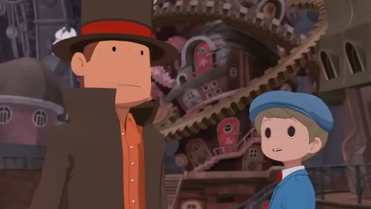 Luke and Layton turning, looking into the distance